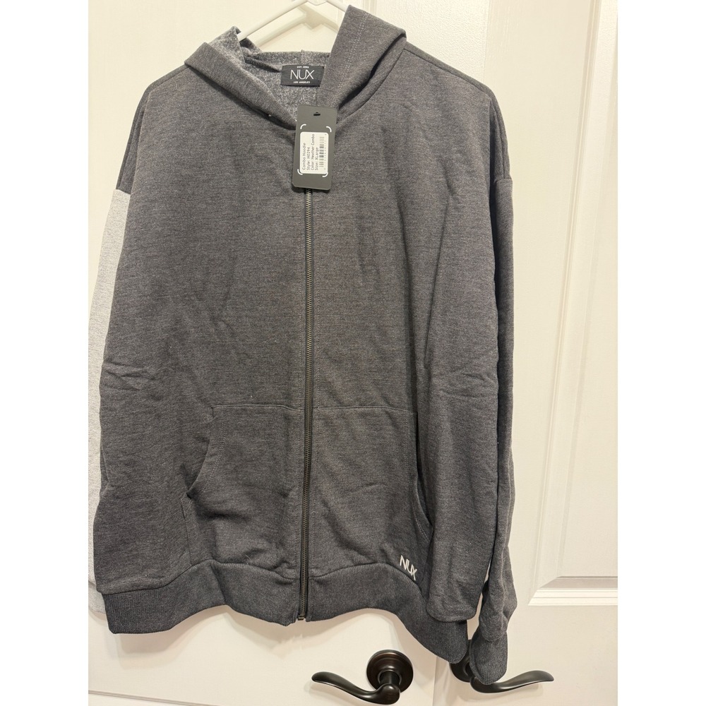 NUX Los Angeles Mens Combo Hoodie XL Charcoal Gray Colorblock‎ Zip Sweatshirt